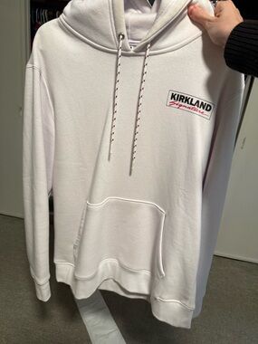 Kirkland Signature White Pullover Hoodie with Red Logo